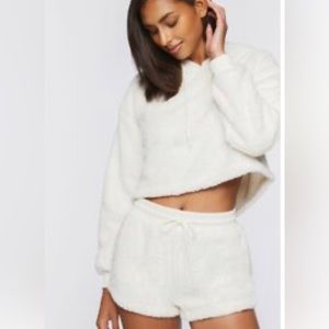 Faux Shearling Lounge Shorts, size L, cream